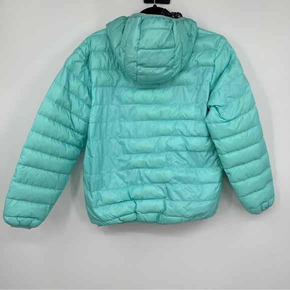 Eddie Bauer Girls Reversible Down Puffer Jacket coat LG 14/16 Light Blue Floral - Picture 10 of 16